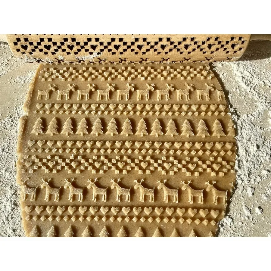 SCANDINAVIAN CHRISTMAS Embossing Rolling Pin With Christmas Tree Deer Heart Gingerbread Cookies Design for Holiday Baking and D