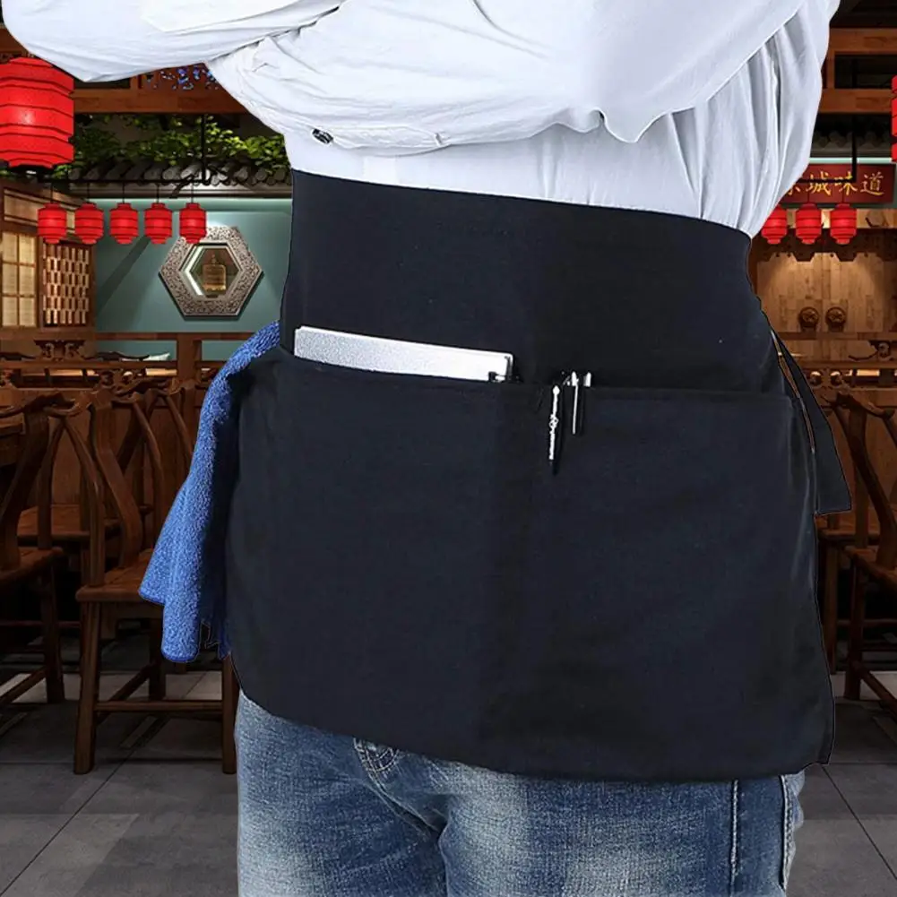 Unisex Half Apron 3 Pockets Adjustable Strap Men Women Kitchen Chef Cafe Restaurant Bakery Flower Shop Barista Server Work Apron