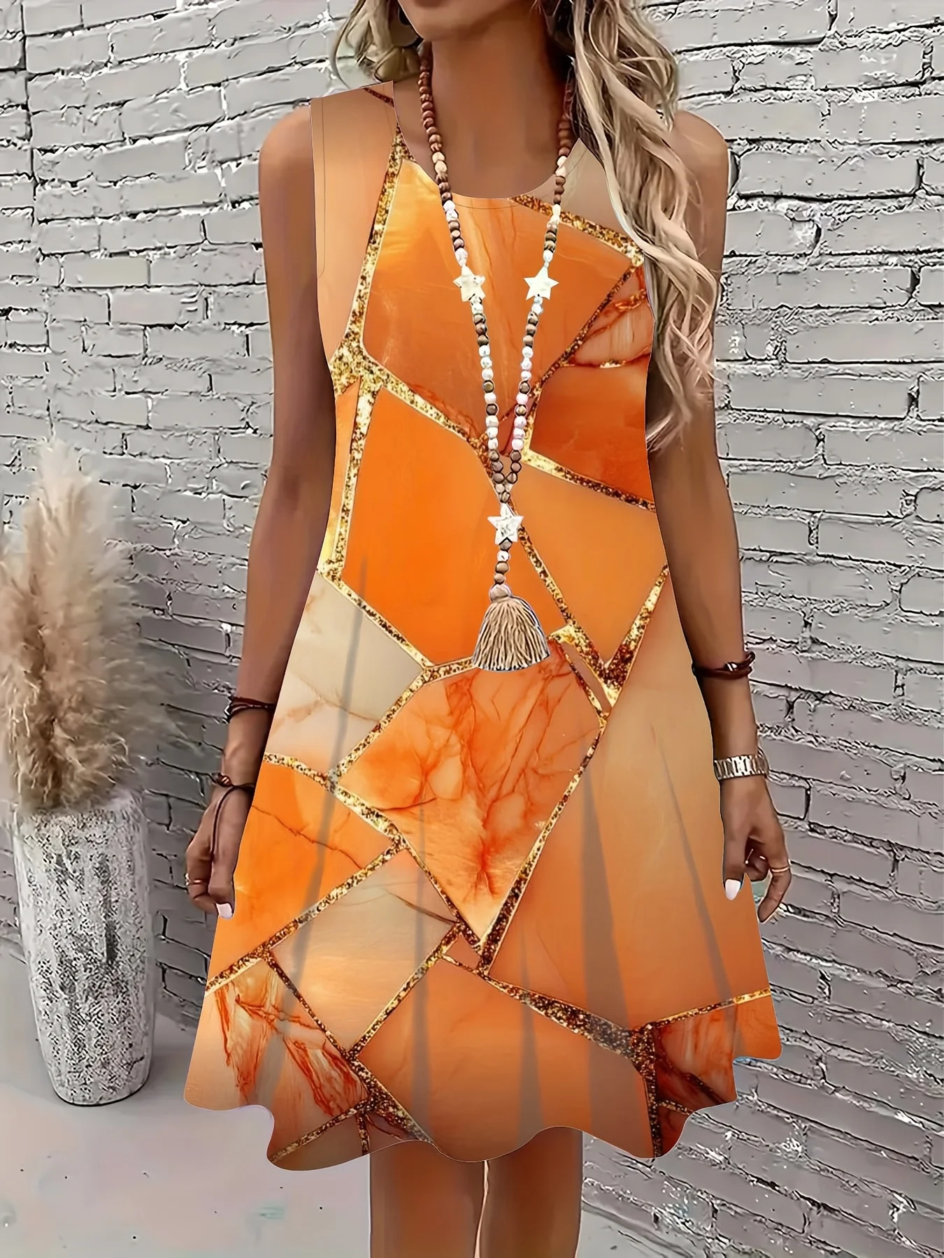 Women's Summer Bohemian-Style Dresses Simple Sleeveless Printed Dresses Summer Beach Round-Neck Dresses Casual Summer Outfits