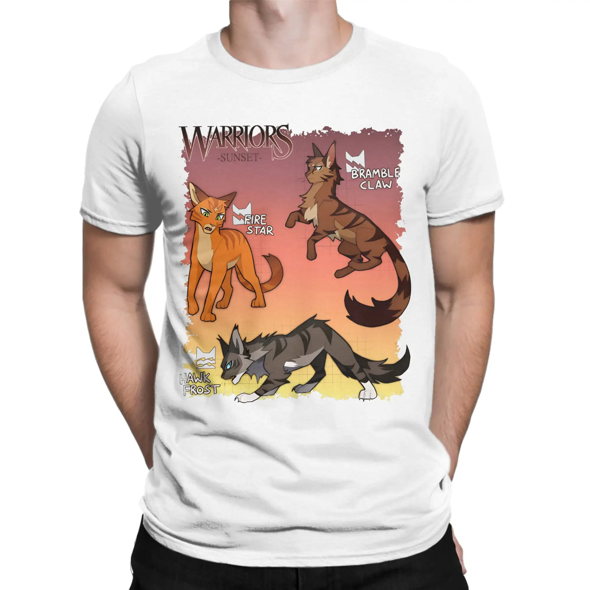 Firestar, Brambleclaw And Hawkfrost From Warrior Cats, Sunset Version  Cotton T Shirt For Adult Summer Samurai Cat T Shirts