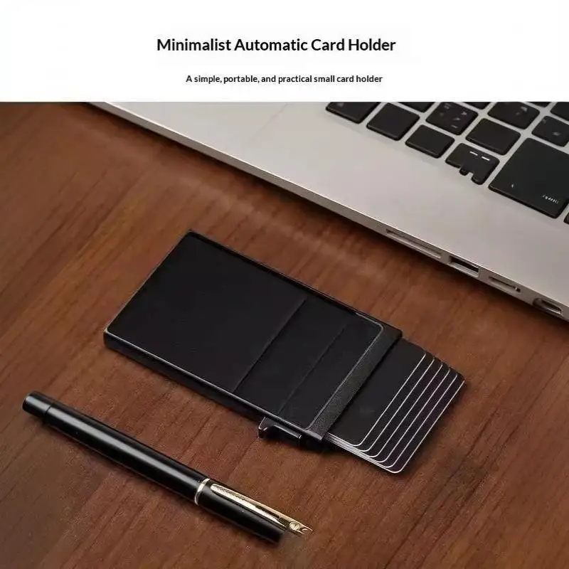 Einfache Kartenetui-Hülle aus Aluminiumlegierung mit seitlichem Kartenauswurf, automatischer Großraum-Anti-Diebstahl-Metallbox-Kartenclip – Detail 12