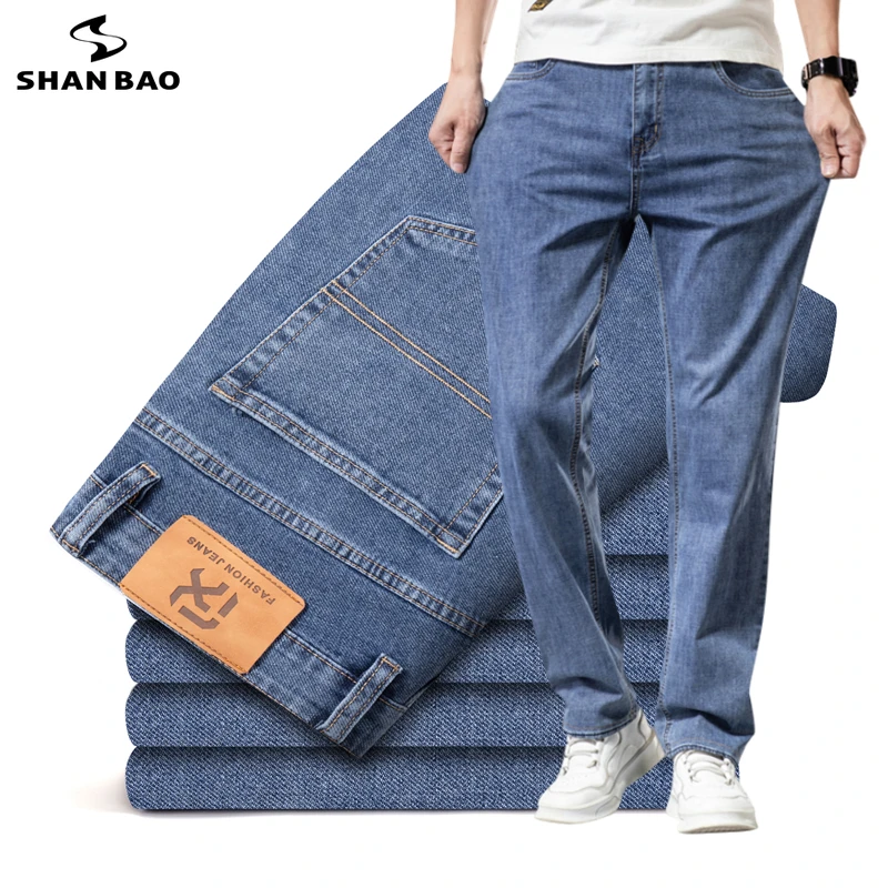 SHAN BAO 2022 spring summer brand straight loose lightweight stretch denim jeans classic casual youth men's plus size thin jeans