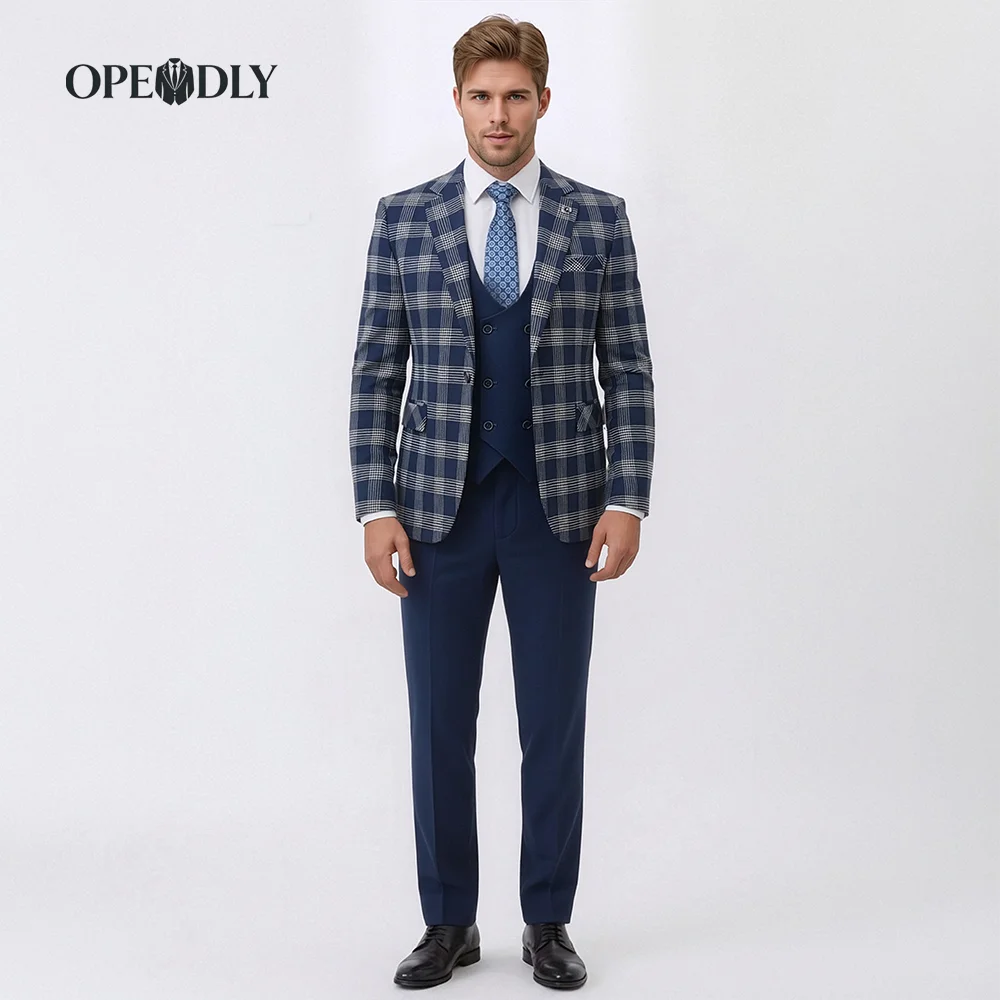 

OPEODLY Men's Slim Fit 3 Piece Tuxedo Suit - One Button Blazer Jacket Vest Pants Set for Formal Wedding And Business Occasions