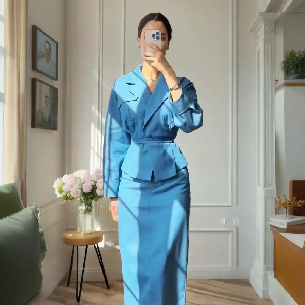 レディースツーピーススーツ Vネック エレガント スカートパンツスーツセット ビジネスカジュアル デイリーワークウェア カスタマイズ可能