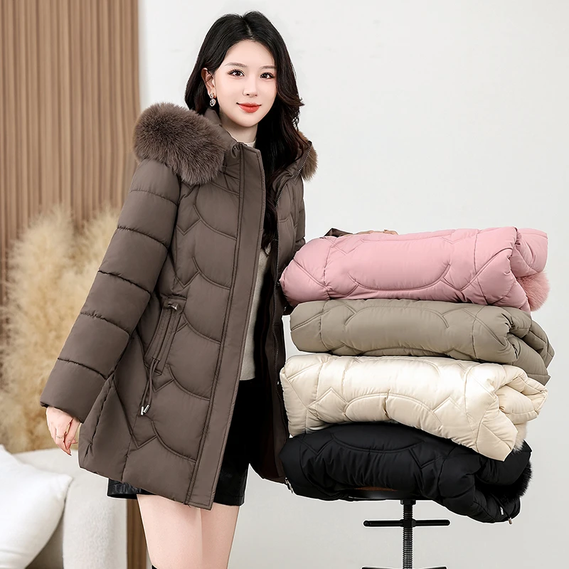 New Jacket The Hat Is Detachable Down Cotton-Padded Jacket Girl Medium Long Coat Cold-Resistant And Warm Winter Clothes