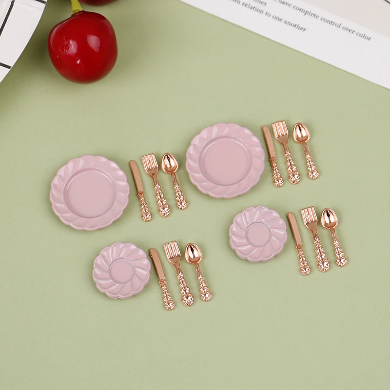 

16/20Pcs Dollhouse Mini Metal Plate Knife Fork Spoon Set Tableware Kitchen Furniture Toys For Doll house Miniature Accessories