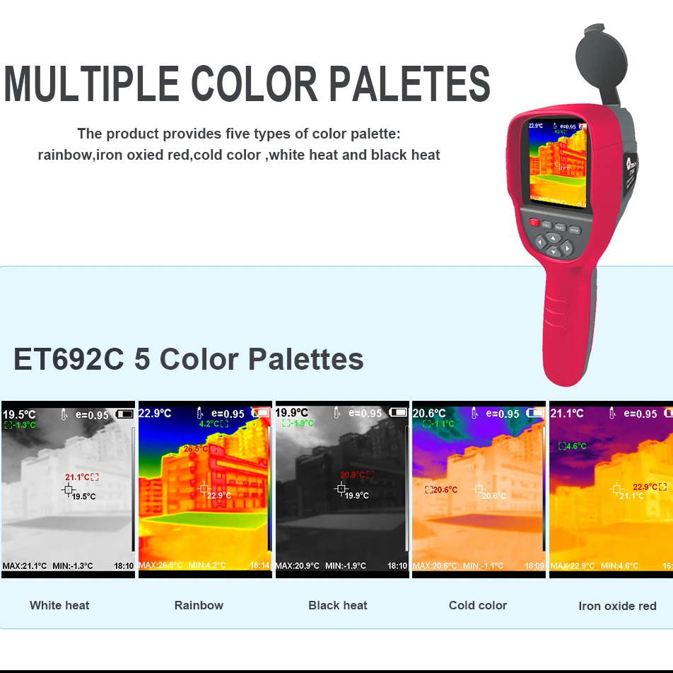 TOOLTOP ET692C Infrared Thermal Imager 256x192 25Hz Handheld Thermal Imaging Camera for PCB Circuit Pipeline Industrial Testing