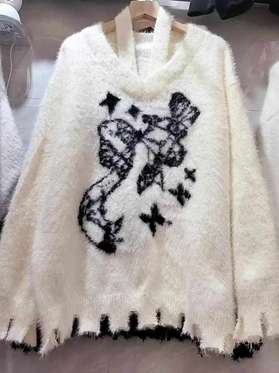 

Loose American Sle Knitted Sweater Autumn Winter New Arrival Faux Fur Lazy Top Warm round Ne Long Sve Sweater