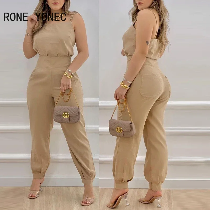 Women Solid  Elegant Sexy  Cami Pocket Straight Leg Jumpsuit