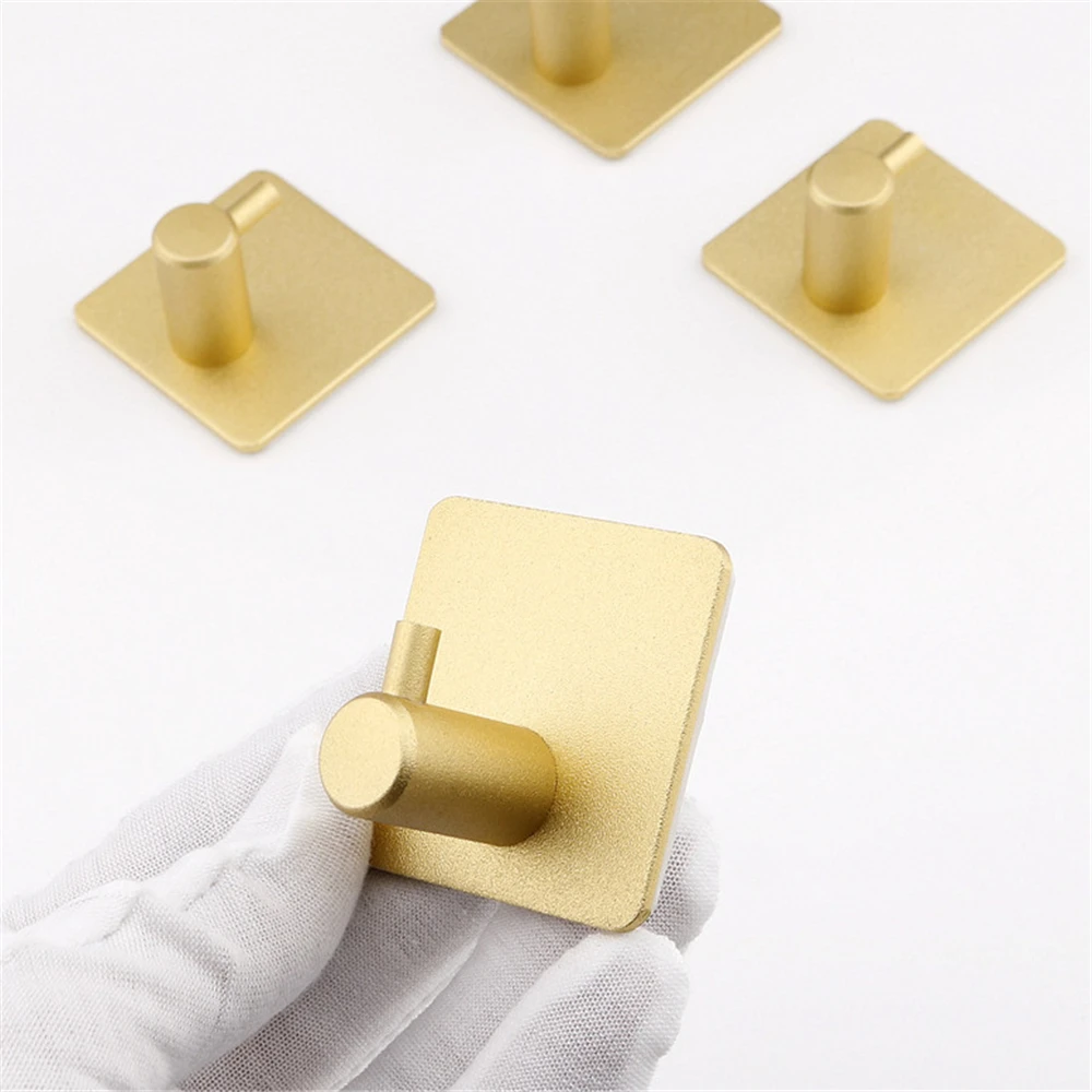 Self Adhesive Wall Coat Rack Key Holder Rack Aluminum Alloy Towel Hooks Clothes Rack Golden Hanging Hooks Bathroom Accessories