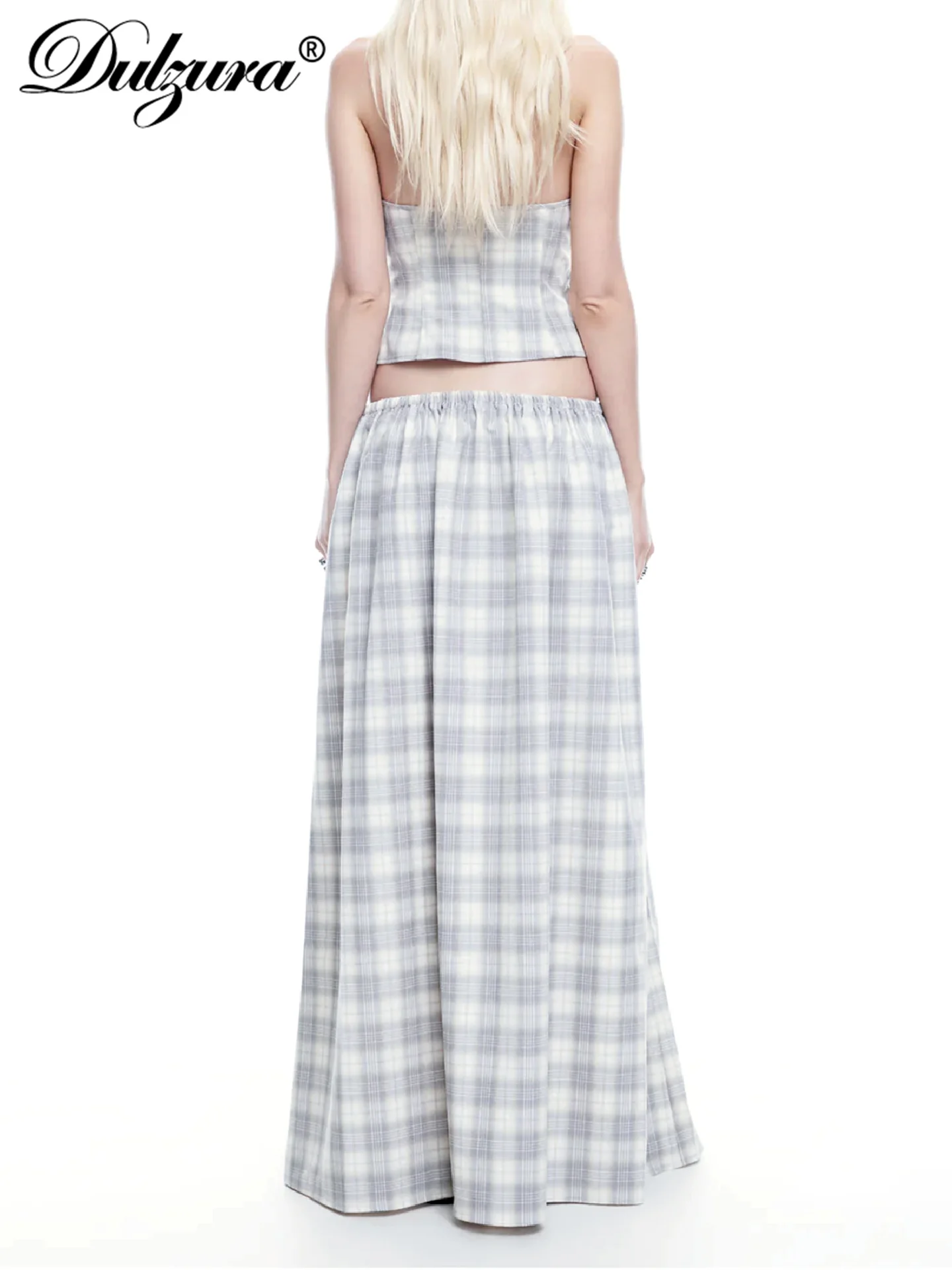 Dulzura Mode Sexy Elegantes 2-teiliges kariertes Rock-Set Halter-Backless Crop Top Lace Up Slim Rock Passendes Set Party Club Kleidung