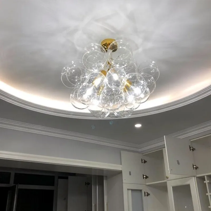 Clear Glass 9 /12 /20 Bubbles LED Ceiling Lamp Art Sphere Creative Bedroom Parlor Dining Room Bar Decor Lighting Fixtures