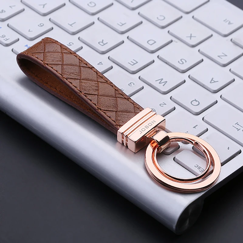 Jobon High-Grade Car Key Chain Women Men Keychains Cow Leather Key Ring Holder Jewelry Bag Pendant Classic Best Gift for Men