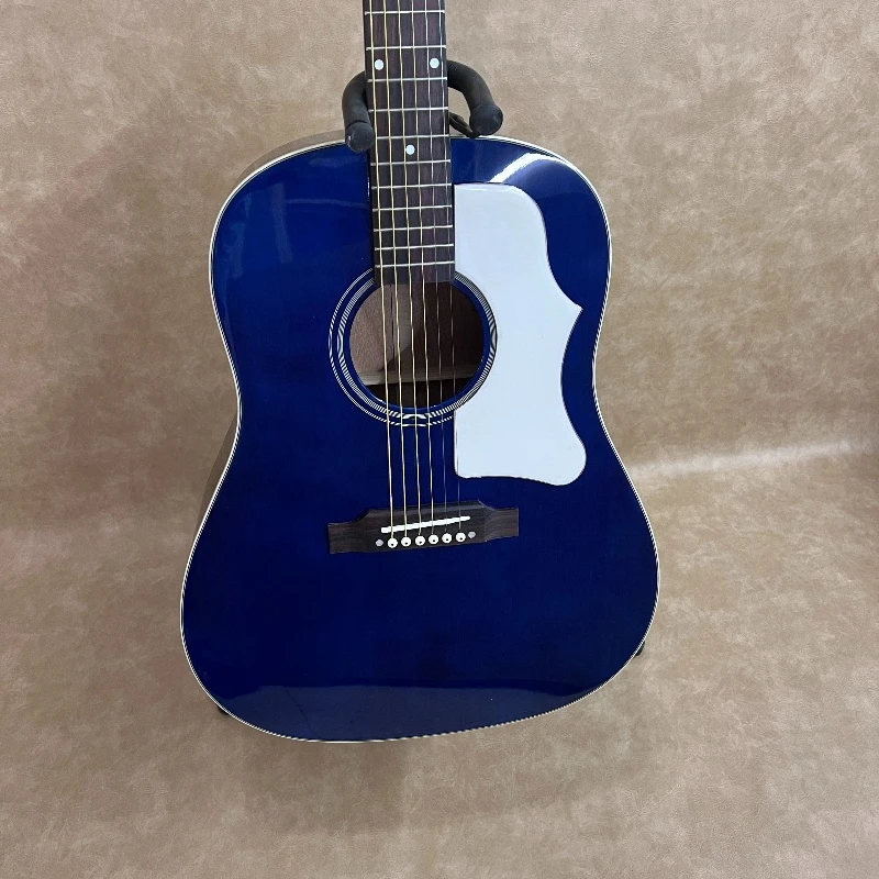 41 Inch Blue J45 Acoustic Guitar D Barrel Spruce Solid Top Double Soundhole Ring Back Button for Adult Beginners Free Shipping