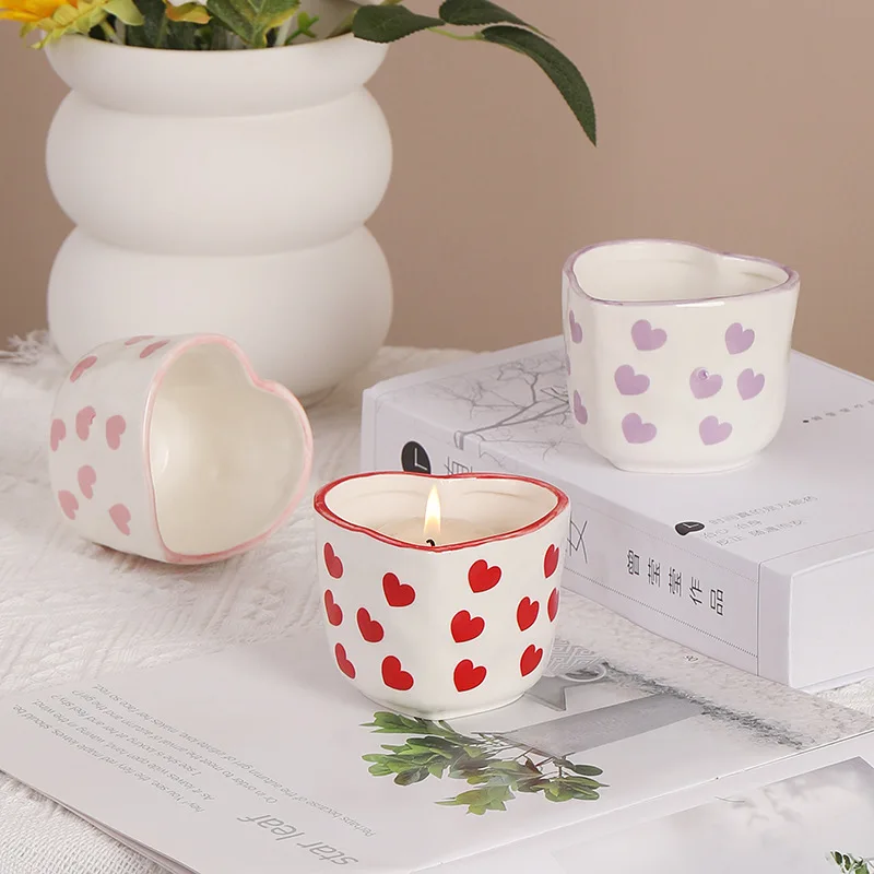 Northern Europe heart-shaped Luxury Candle Cup With Candle Holder Creative Home Desktop Aromatherapy Candle Jar Decor Ornament