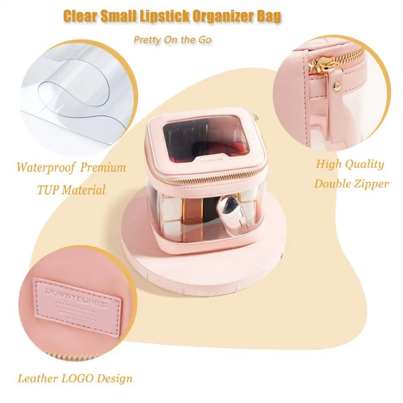 Rownyeon Portable Pink Clear PVC Square Travel Make up Pouch Cosmetic Bag