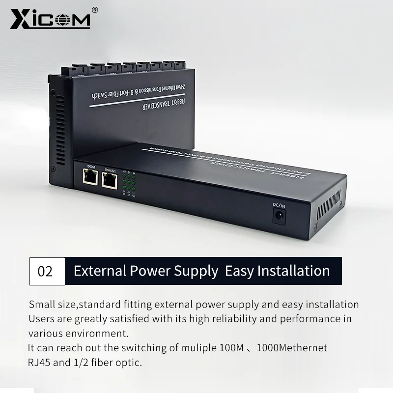 100/1000M Gigabit Ethernet Fiber Switch 8*1.25G Fiber Port 2 RJ45 Port Media Converter 20KM SC Single Mode Optical Transceiver