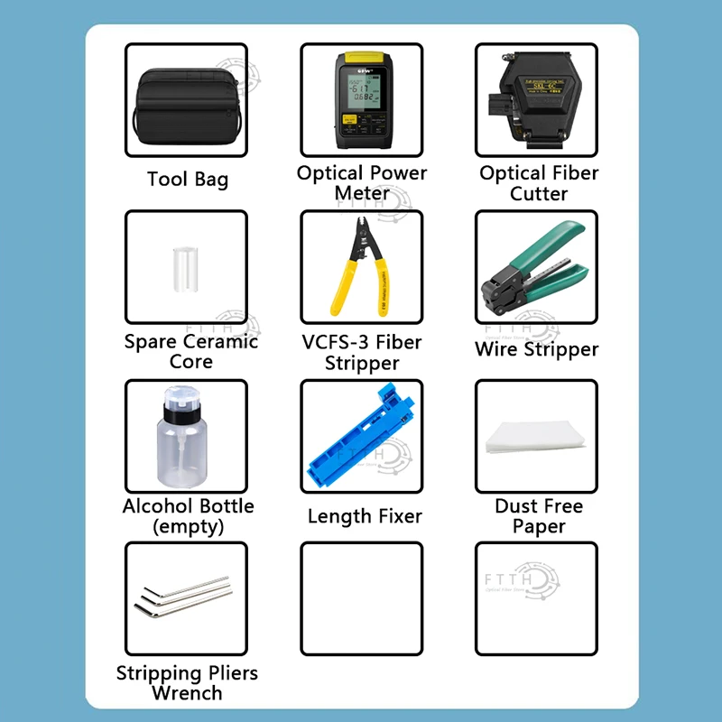 Fiber Optic Tool Kit with SKL-6C Fiber Cleaver -70+10dBm 3 in 1 Mini Optical Power Meter 1MW Visual Fault Locator