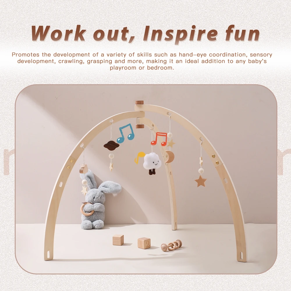 Baby Wooden Triangle Gym Rack Splint Newborn Activity Gym Frame Star Moon Cloud Pendant Rattle Toys Baby Montessori Toys