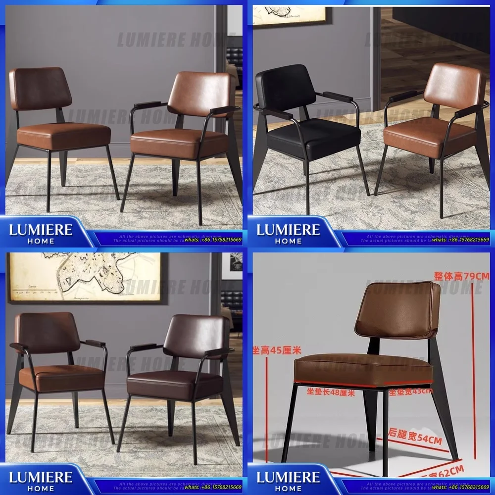 

Scandinavian Dining Chair for Home Kitchen Cafe Restaurant Metal Backrest Chair with Armrest Modern Luxury Style Industrial