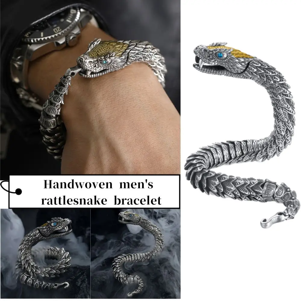 Metal Men's Bracelet Snake Shape Hand Knitting Metal Braided Chain Thick Exaggerated Appearance Rattlesnake Bracelet