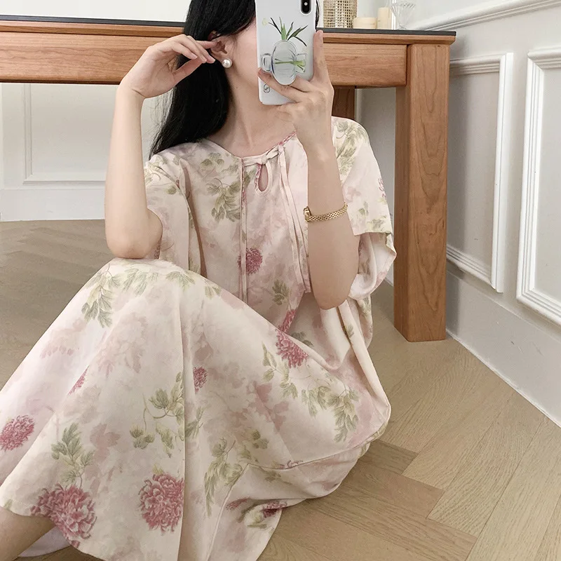 

Nightgown Summer Cotton Silk New Thin Home Loose Casual Comfortable Premium High-quality Affordable Ambiance National Style