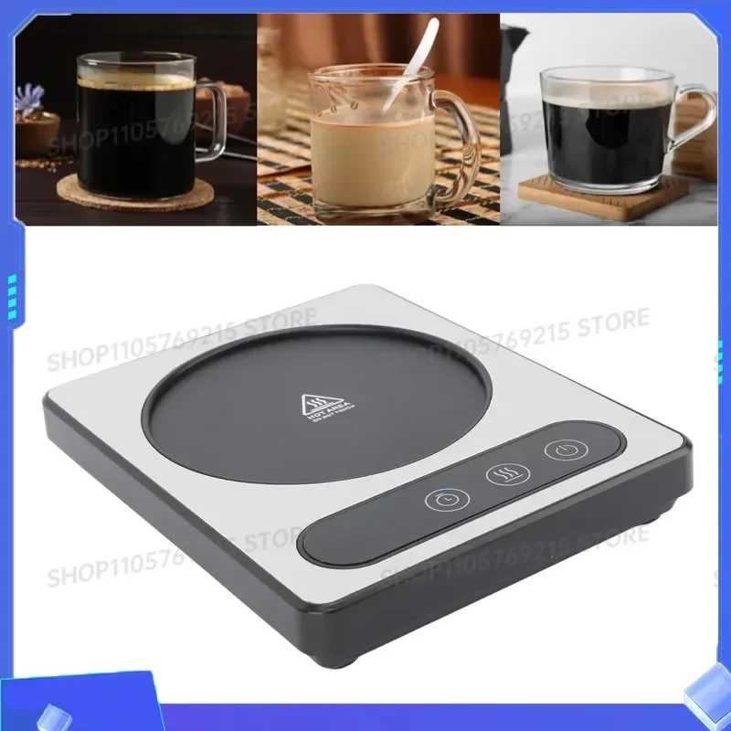 36W Touch Control Smart Coffee Cup Heater with 12h Timer for Coffee Hot Chocolate Silver EU Plug 220V