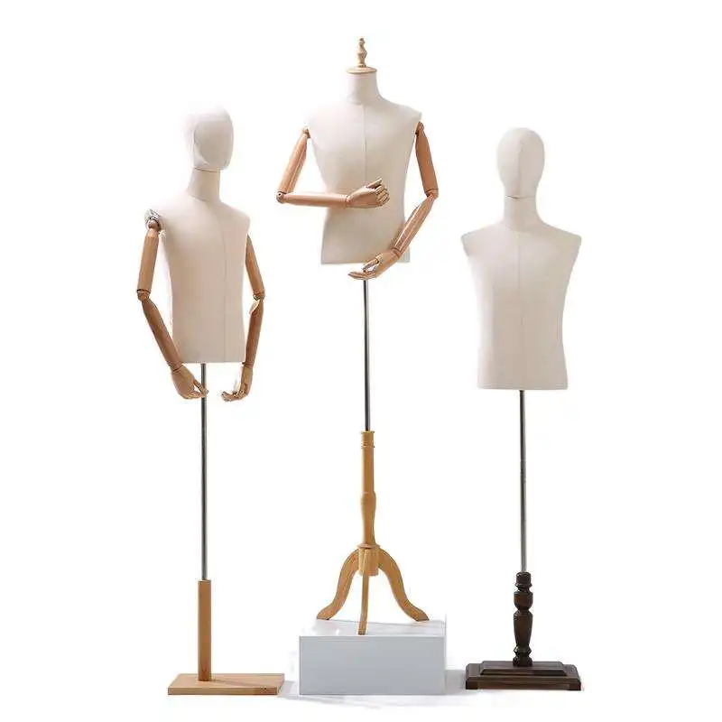 

Luxury Men Mannequin Wood Arms White Linen Upper-Body Half Body Male Mannequin for Suits Display