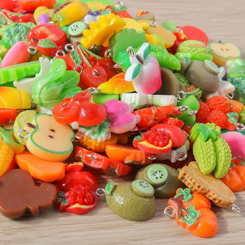 

Tusember 15pcs/set Mixed Resin Cute Cartoon Vegetables Fruit Charms for DIY Jewelry Making Earrings Necklaces Bracelet Findings