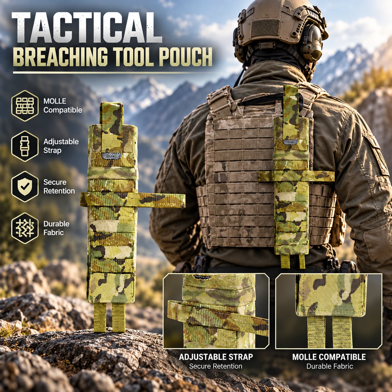 Tactical Breaching Tool Pouch MOLLE Wire Cutter Crowbar Holder Adjustable Straps Storage Pouch for Activities Equipment Storage