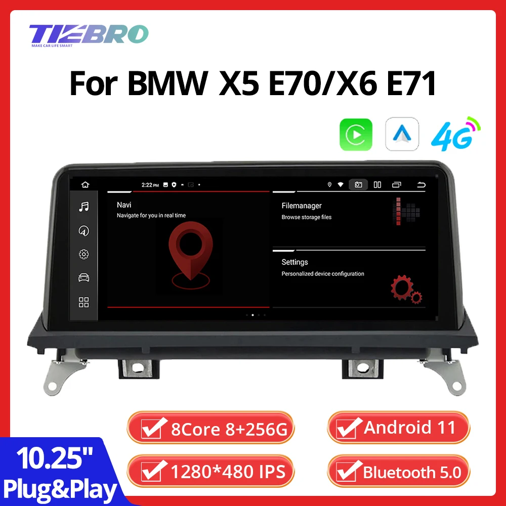 

TIEBRO 10.25" IPS Android 11 Car GPS Radio For BMW X5 E70 X6 E71 2007-2013 CCC/CIC System Carplay Audio GPS Navigation Stereo BT