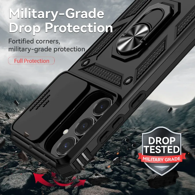 Stand Rotating Slide Camera Lens Military Grade Armor Case For Samsung S25 S24 S23 S22 S21 FE S20 Plus Note 20 Ultra M53 M33 A34
