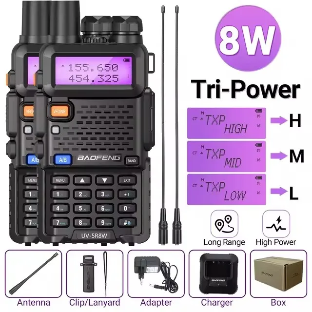 

1/2 Stuks Baofeng Uv 5r 5W 8W Walkie Talkie Ham Cb Radio Lange Afstand Dual Band Vhf Uhf Fm Transceiver Tweeweg Radio Uv5r K5 Pl