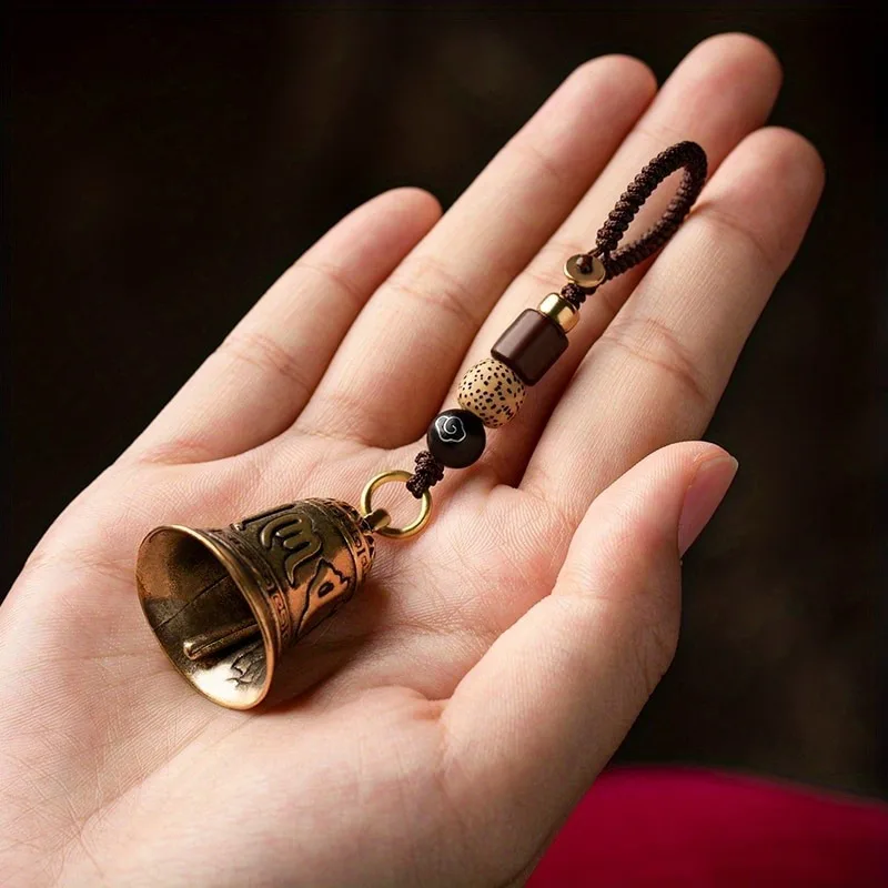 1 قطعة البوذية التبتية النحاسية خمر ستة كلمات تعويذة جرس سلاسل المفاتيح الحبل المعلقات اليدوية حبل سيارة حلقات المفاتيح معلقة