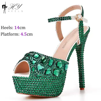 時尚鑽石婚鞋 女士 14公分高跟露趾高跟防水厚底派對鞋 8 最佳銷售 鑽石高跟鞋 - №3