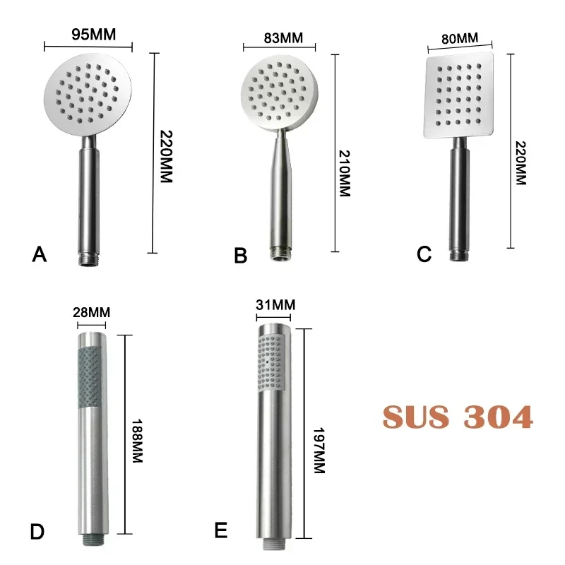 

High Pressure Handheld Shower Head with Powerful Shower Spray Round Square Stainless Steel Hand Held Showerhead Brushed Finish
