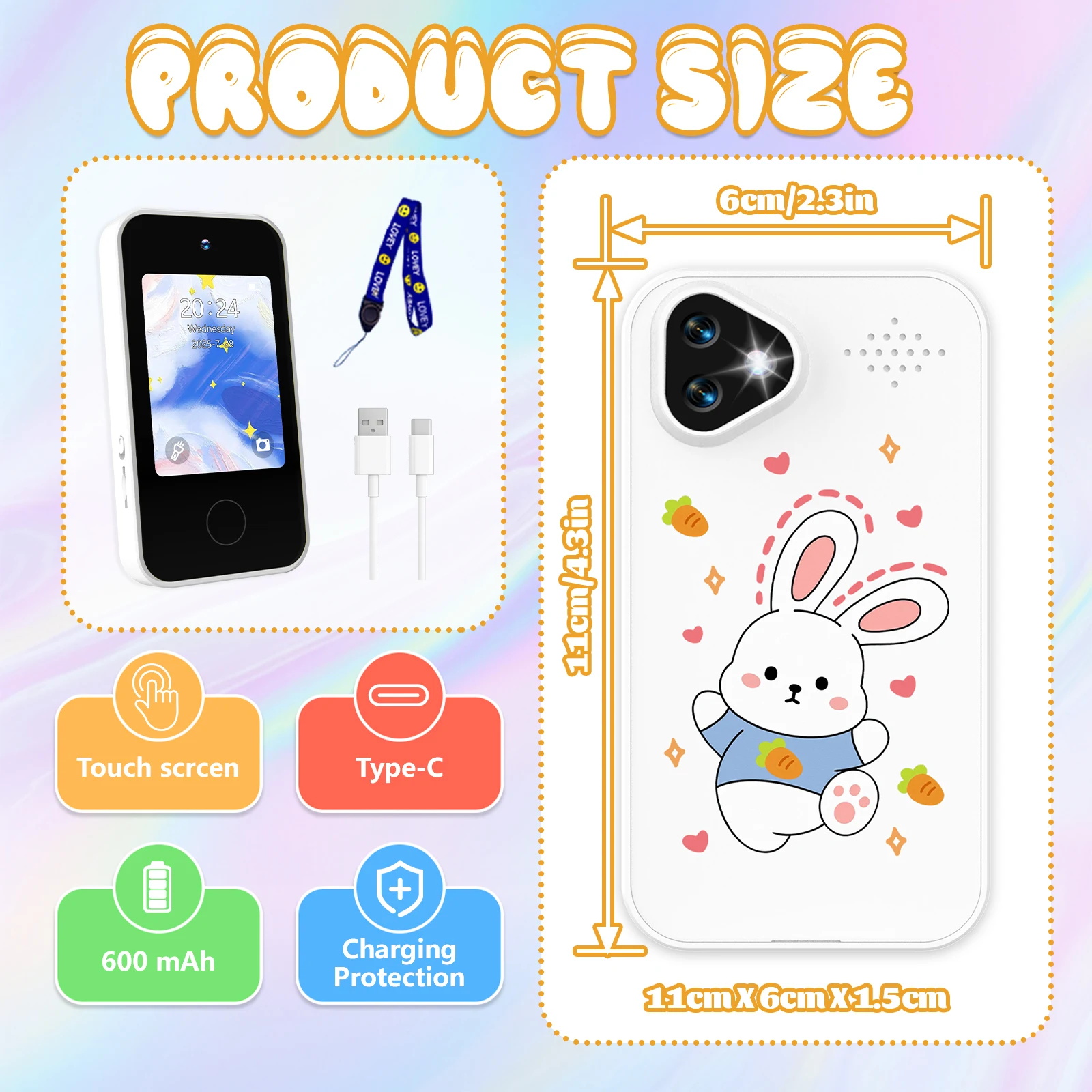 Kinder-Smartphone-Spielzeug mit Dual-Kamera, 1080P HD, Lernspiele, Musikplayer, Sicherheitsmodus, Frühlernspielzeug, Geburtstagsgeschenk für Jungen und Mädchen – Detail 10