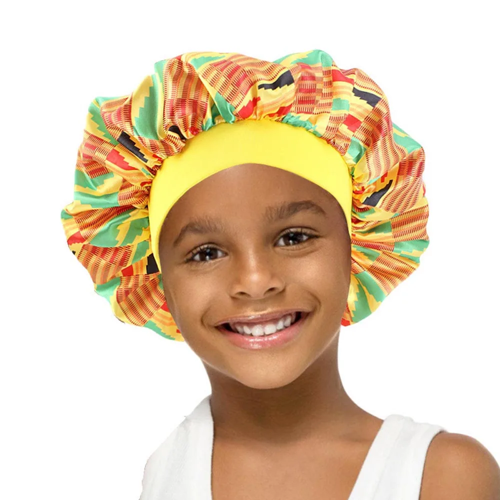 Baby Silky Satin Bonnet Sleep Cap Children Night Turban Children Print Cap Headwear Cute Headwrap Hat Fashion Hair Wear