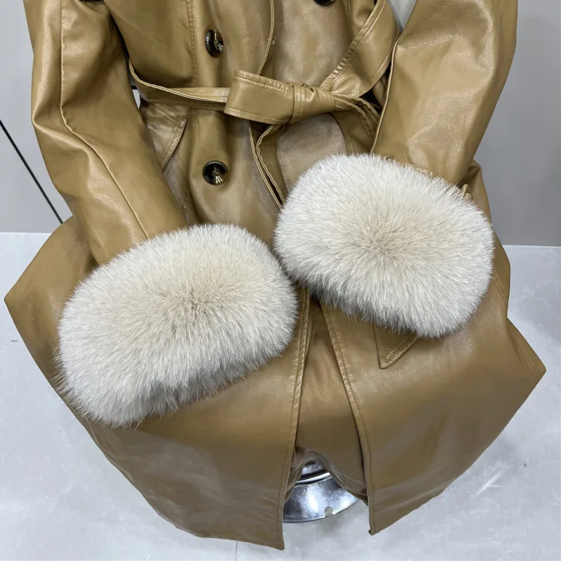 Puños de piel de zorro auténtica para mujer, pulsera de piel esponjosa, accesorios cálidos para el brazo, manguito de muñeca a prueba de viento de felpa para invierno, manga gruesa para el brazo
