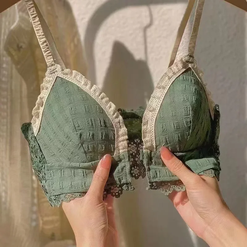 ญี่ปุ่นเกาหลีปิดด้านหน้าสาวหวานลูกไม้ Bra ฟรีชุดชั้นในสบายผู้หญิง Graceful Breathable Undies ชุดชั้นในหญิง