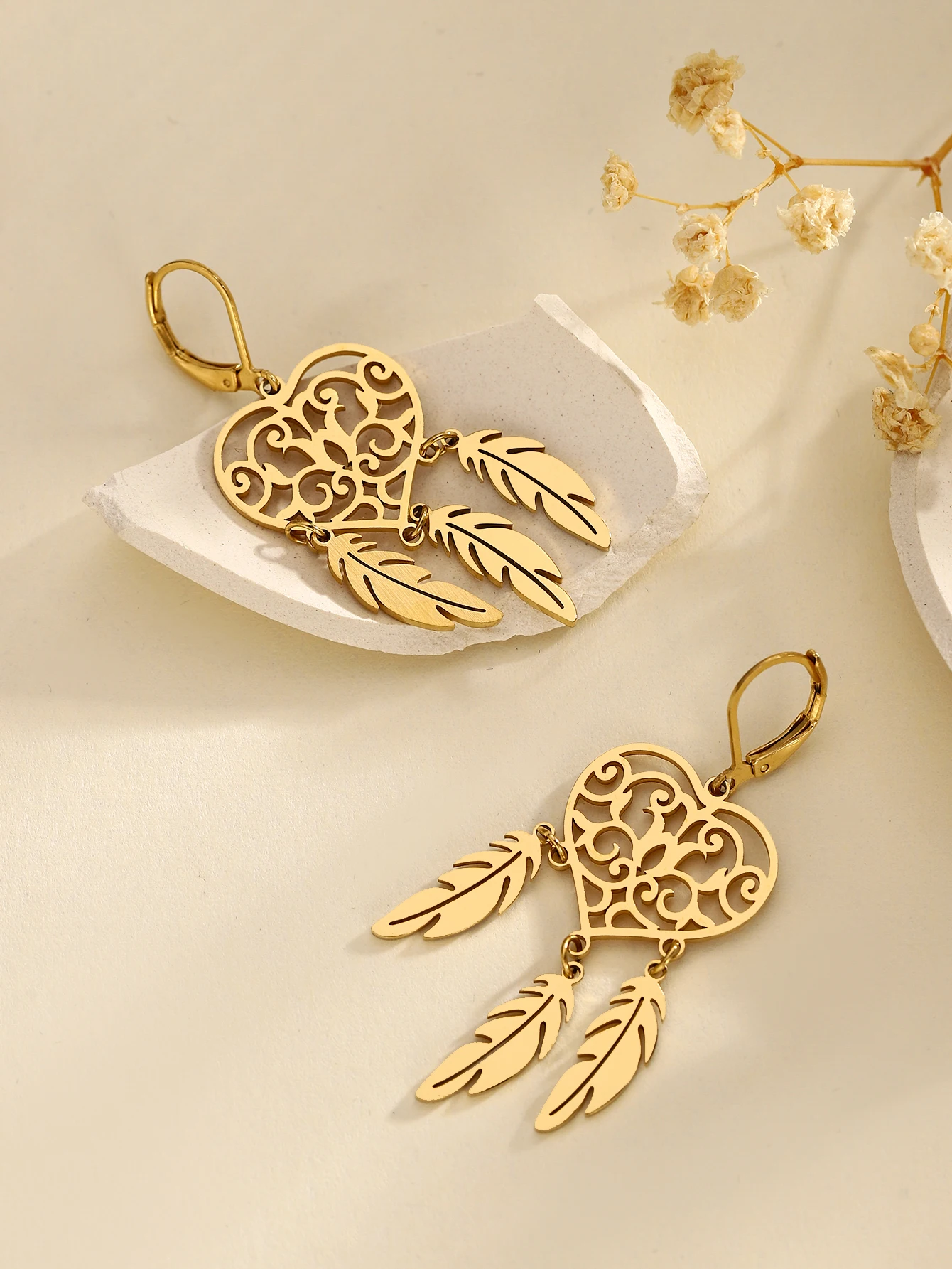 Stainless Steel Earrings 2024 Trend new exquisite Bohemian jewelry Dreamcatcher Pendant Lotus Pendant earrings Women's jewelry p