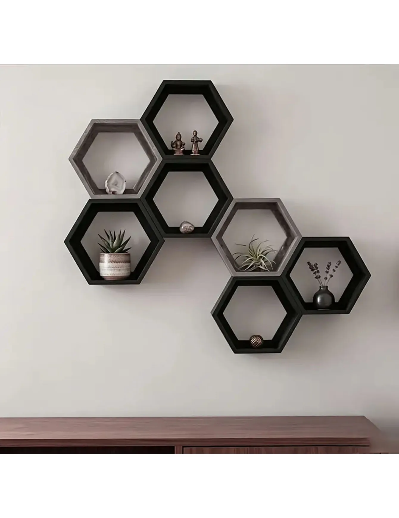 3PCS Hexagonal Suspended Storage Rack Nordic Wall Hanging Rack Living Room Entrance Creative Geometric Storage Decoration Rack