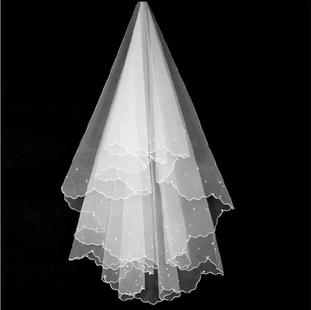 Accessories 1.5M Elegant Pearl Wedding Veil Short White Tulle Bridal