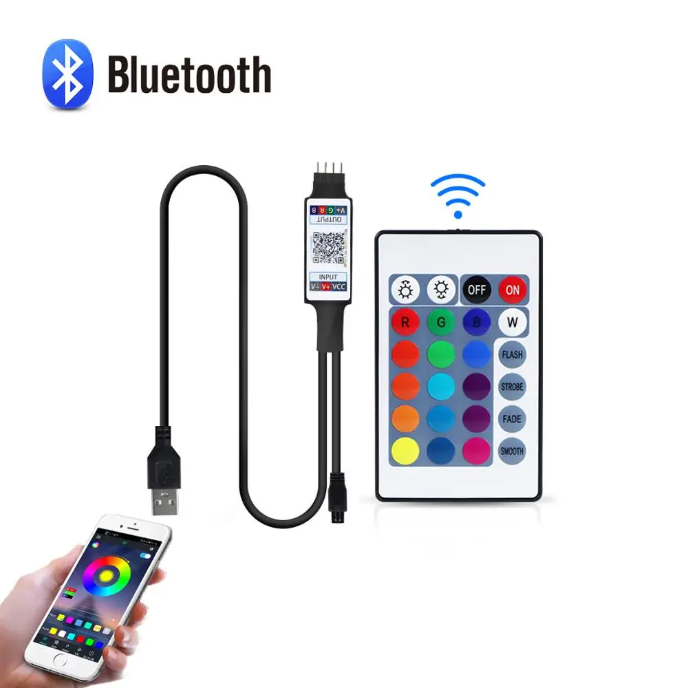 5V USB Powered Bluetooth controller 4 pin RGB LED Controller With 24-button IR remote control For 2835 5050 RGB LED strip light