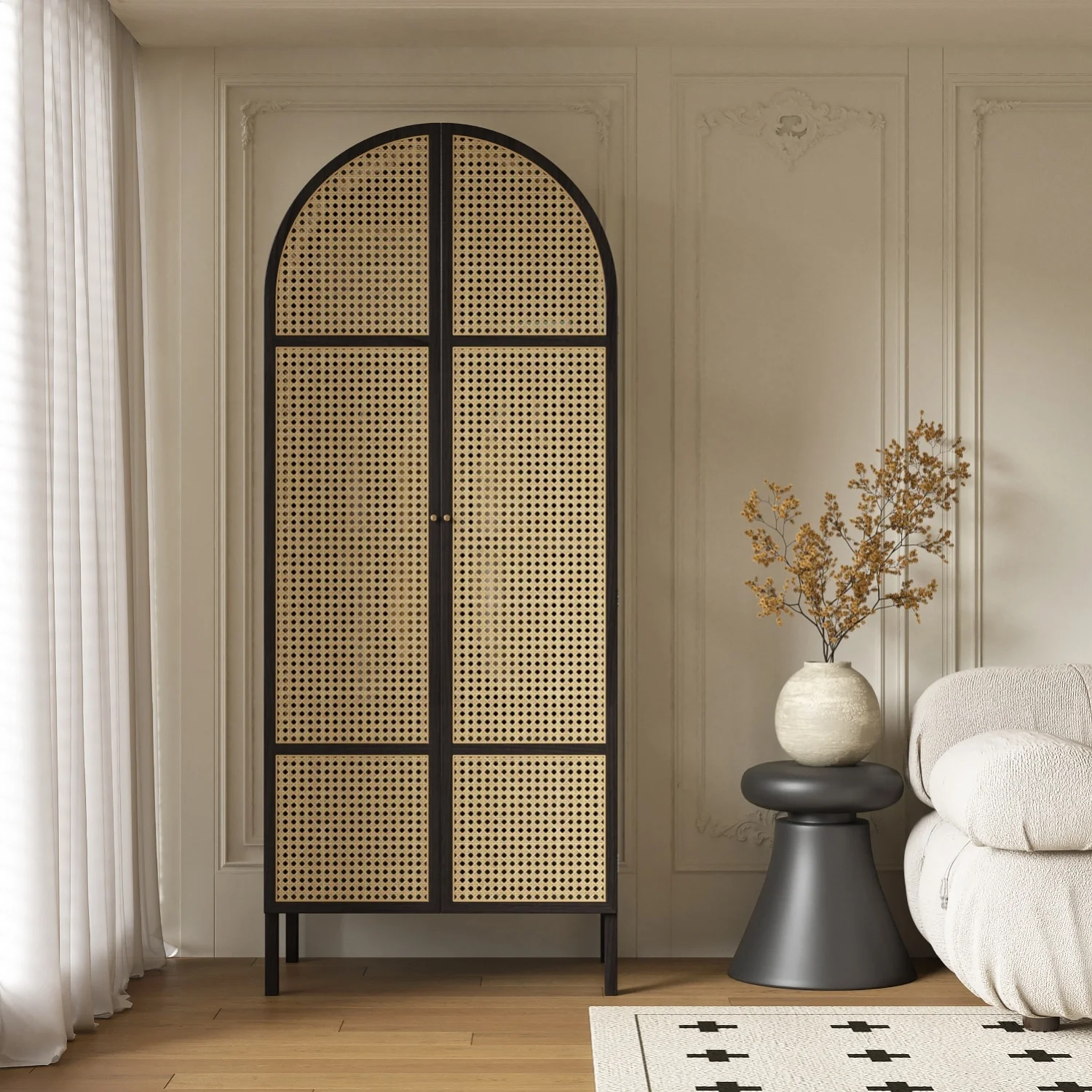 Customizable solid wood rattan wardrobe storage small apartment