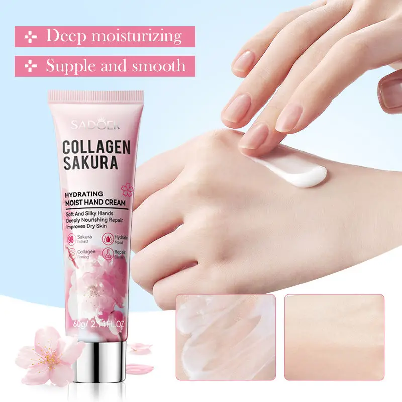 SADOER Sakura-Crème hydratante au collagène pour les mains, soin de la peau lissant et hydratant