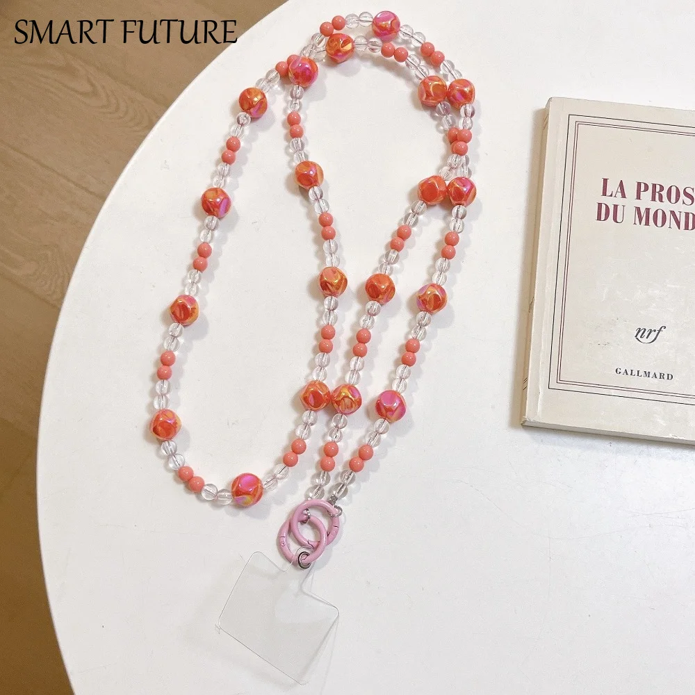 

Bag Chain Beaded Crossbody Phone Chain Anti Loss Candy Color Mobile Phone Crossbody Strap Universal Sweet Phone Neck Straps