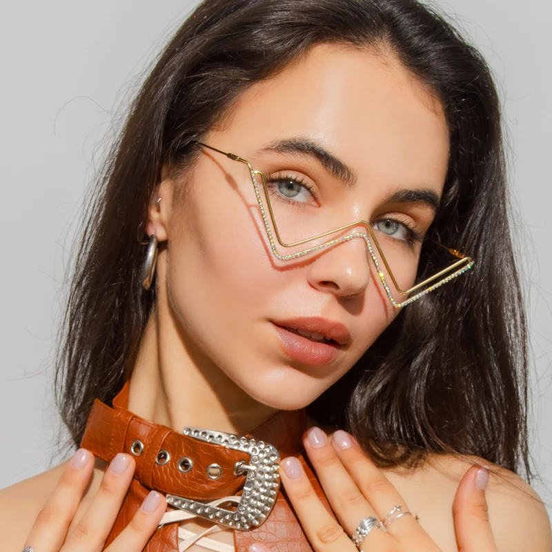 Schutzbrille Neue Mode Kristall Sonnenbrille Für Frauen Kleine Diamant Brillen Linie Legierung Brillen Punk Halb Rahmen Gläser
