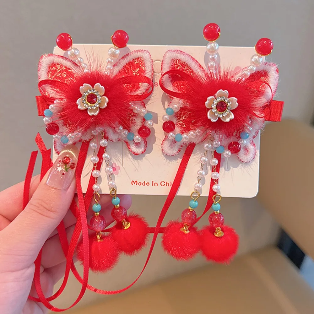 

Hanfu Headwear Children's New Year Hairpin Tang Suit Cute Chinese Style Red Barrettes Sweet Tassel Ancient Style Hair Clip