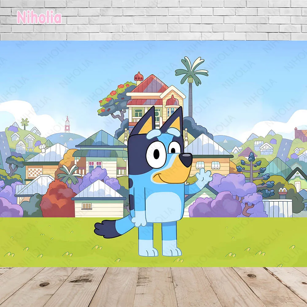 Cartoon Animation Bluey Theme Round Backdrop Cover Kid Boy Birthday Party Background Photography Cylinder Banner Decor Banner